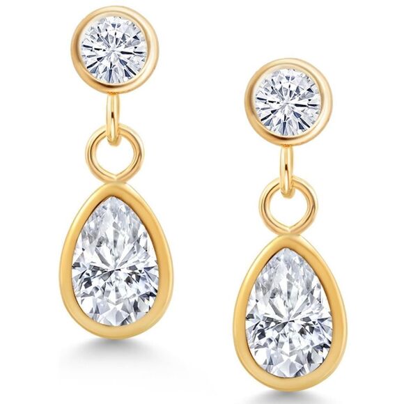 14K Yellow Gold with 1.00 Cttw White Moissanite Dangling Post Back Drop Earrings - Picture 1 of 4